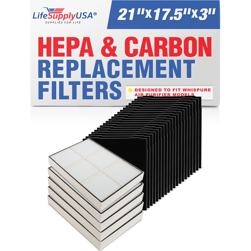 True HEPA + 8 Carbon Air Cleaner Filter Replacement Set Large for Whirlpool Whispure AP350 AP450 AP510 Air Cleaners by LifeSupplyUSA (5-Pack)