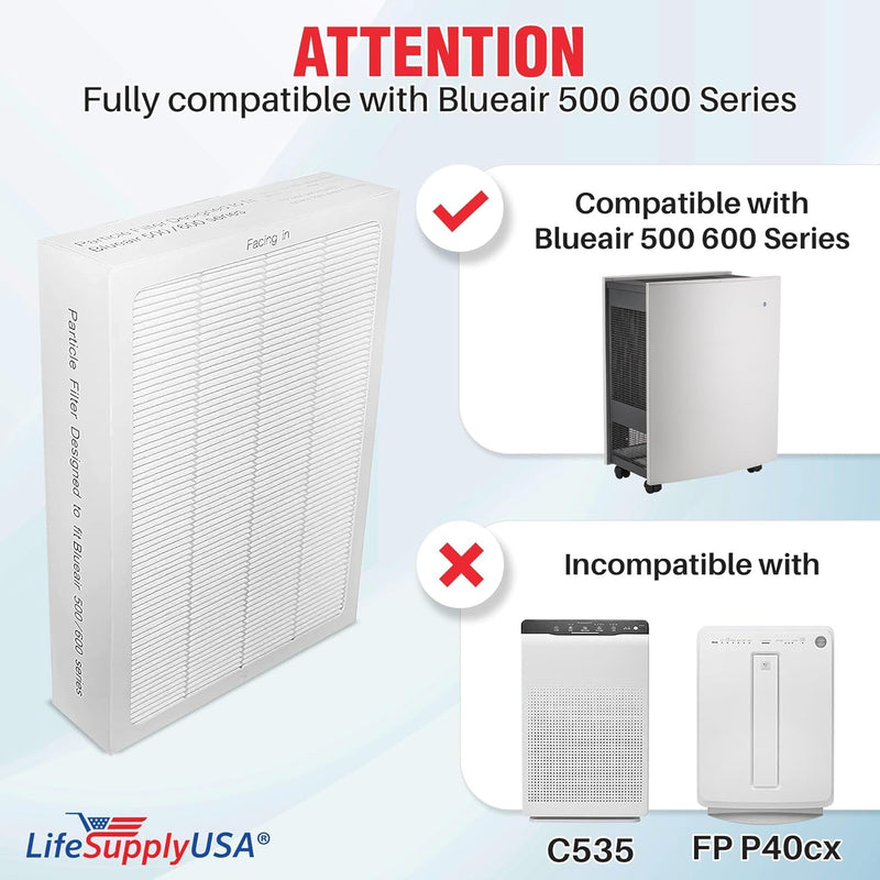 LifeSupplyUSA True HEPA Filter Replacement Compatible with Blueair All 500/600 Series Purifiers 501, 503, 505, 510, 550E, 555EB, 601, 603, 605, 650E Air Purifier (9-Pack)