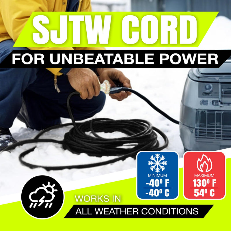 50ft Outdoor/Indoor Extension Cord 3-Outlet 12/3 Gauge Extra Heavy Duty 3 Prong SJTW, Waterproof, Flexible Cold-Resistant Long Power Cord,125 Amp 1875W, Black by LifeSupplyUSA (5-Pack)