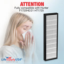 LifeSupplyUSA 2-in-1 True HEPA Air Cleaner Replacement Filter + Activated Carbon Charcoal Compatible with Hunter F1725HE/21 HT1725 Air Purifiers