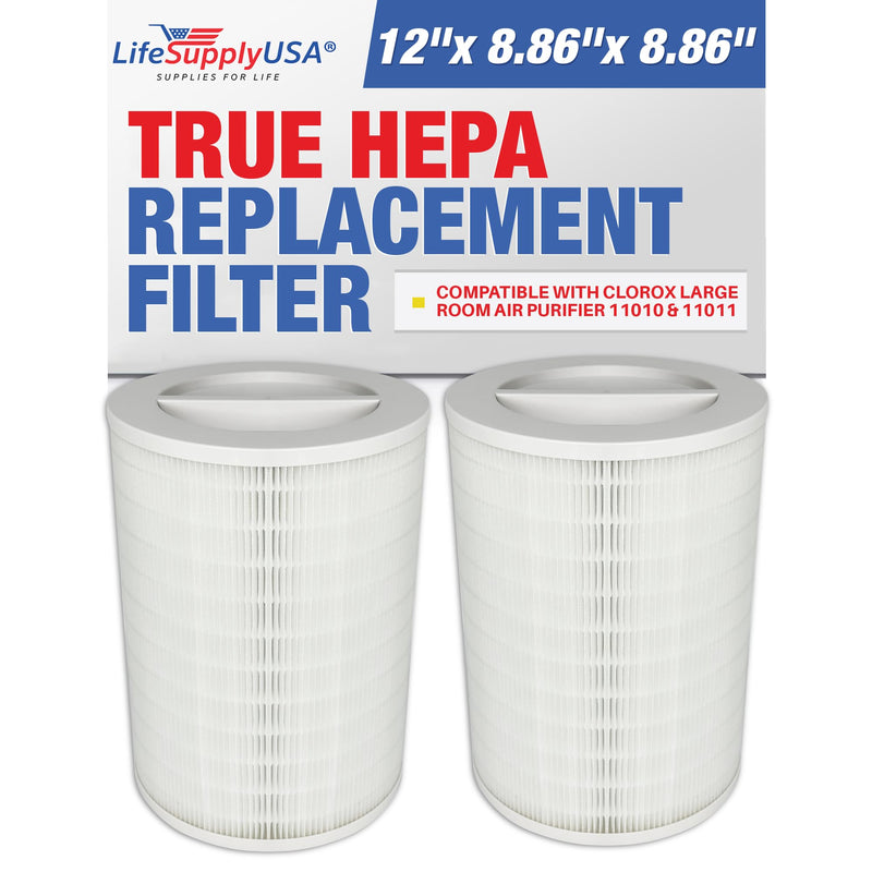 True HEPA Filter 2-Pack Replacement Compatible with Clorox Large Room Air Purifier 11010 & 11011 by LifeSupplyUSA
