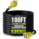 25ft Generator Extension Cord 30 AMP 4-Prong (L14-30P / L14-30R) - 10AWG4 125/250V STW - Hook and Loop Strap UL Approved by LifeSupplyUSA