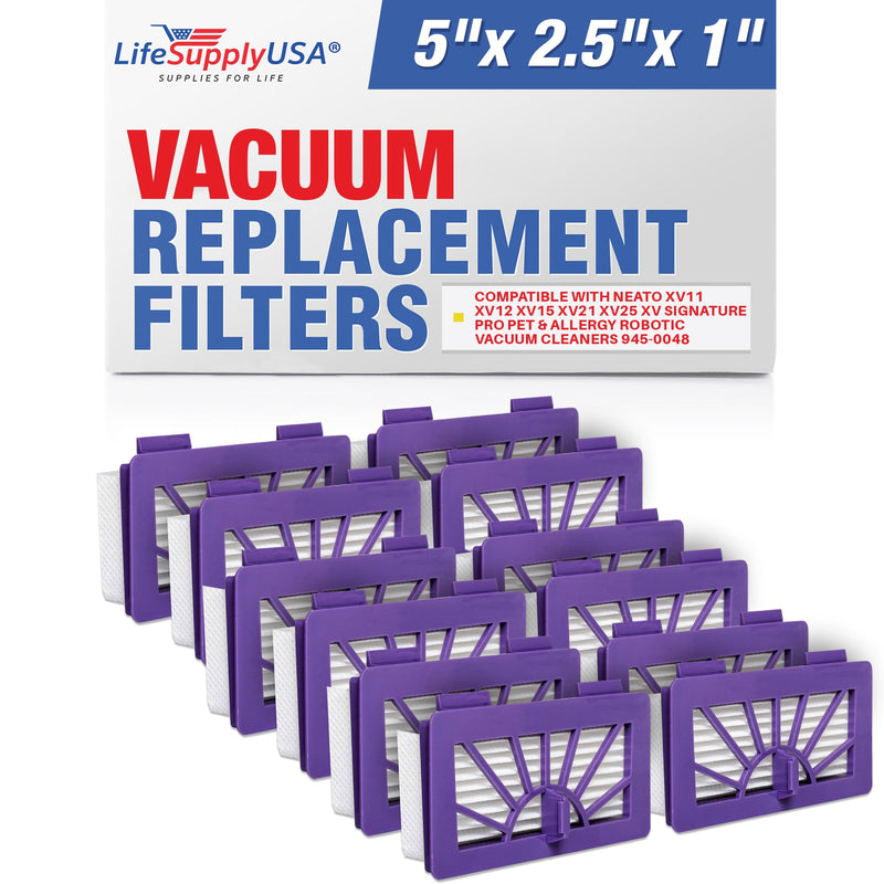 LifeSupplyUSA HEPA Vacuum Filter Replacement Compatible with Neato XV11 XV12 XV15 XV21 XV25 XV Signature Pro Pet & Allergy Robotic Vacuum Cleaners 945-0048 (12-Pack)