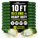 10ft Outdoor/Indoor Extension Cord 10/3 Gauge Ultra Heavy Duty 3 Prong SJTW, Waterproof, ETL Listed, Flexible Cold-Resistant Long Power Cord,125 Amp 1875W, Green by LifeSupplyUSA