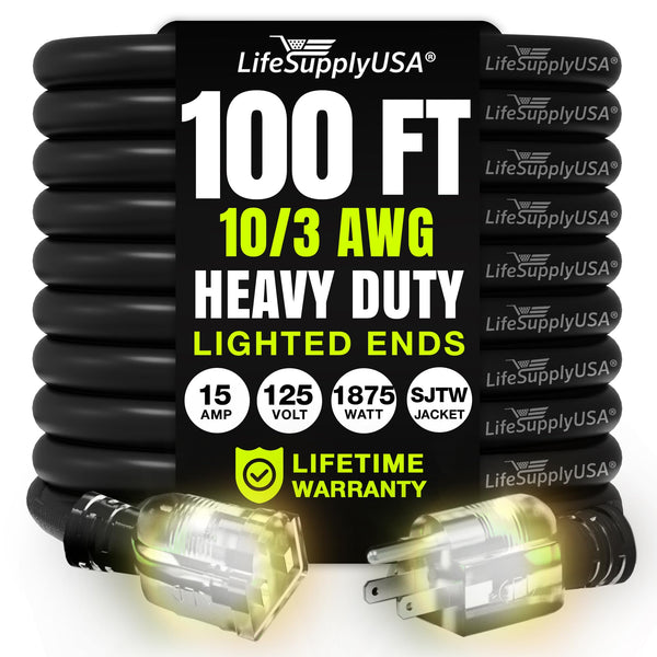 12/3 100ft LightedIndoor/Outdoor Black Heavy Duty Extension Cord