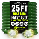 25ft Outdoor/Indoor Extension Cord 10/3 Gauge Ultra Heavy Duty 3 Prong SJTW, Waterproof, Flexible Cold-Resistant Long Power Cord,125 Amp 1875W, Green by LifeSupplyUSA