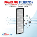LifeSupplyUSA 2-in-1 True HEPA Air Cleaner Replacement Filter + Activated Carbon Charcoal Compatible with Hunter F1725HE/21 HT1725 Air Purifiers (3-Pack)