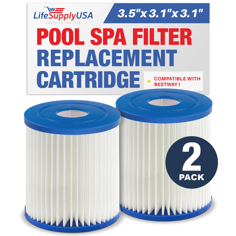LifeSupplyUSA Pool Filter Replacement for Bestway Type I Cartridge 58093 for Above Ground Pools Spa Filter (2-Pack)