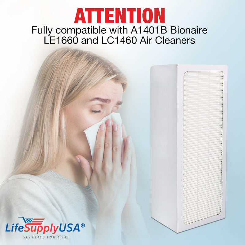 LifeSupplyUSA Air Cleaner Filter Replacement Compatible with A1401B Bionaire LE1660 and LC1460 Air Cleaners