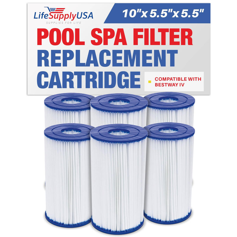 LifeSupplyUSA Pool Filter Replacement for Bestway Type IV/B 29005E Cartridge for Above Ground Pools Spa Filter (6 Pack)