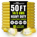 50ft Outdoor/Indoor Extension Cord 14/3 Gauge Heavy Duty 3 Prong SJTW, Waterproof, Flexible Cold-Resistant Long Power Cord,125 Amp 1875W, Yellow by LifeSupplyUSA