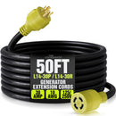 25ft Generator Extension Cord 30 AMP 4-Prong (L14-30P / L14-30R) - 10AWG4 125/250V STW - Hook and Loop Strap UL Approved by LifeSupplyUSA