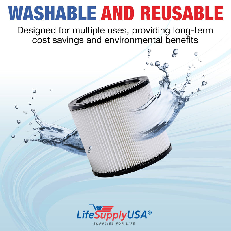LifeSupplyUSA Wet/Dry Vacuum Filter Replacement Compatible with ShopVac 5 Gallons and Up 90304, 903-04, 903-50-00, Type U