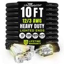 10ft Outdoor/Indoor Extension Cord 3-Outlet 12/3 Gauge Extra Heavy Duty 3 Prong SJTW, Waterproof, Flexible Cold-Resistant Long Power Cord,125 Amp 1875W, Black by LifeSupplyUSA