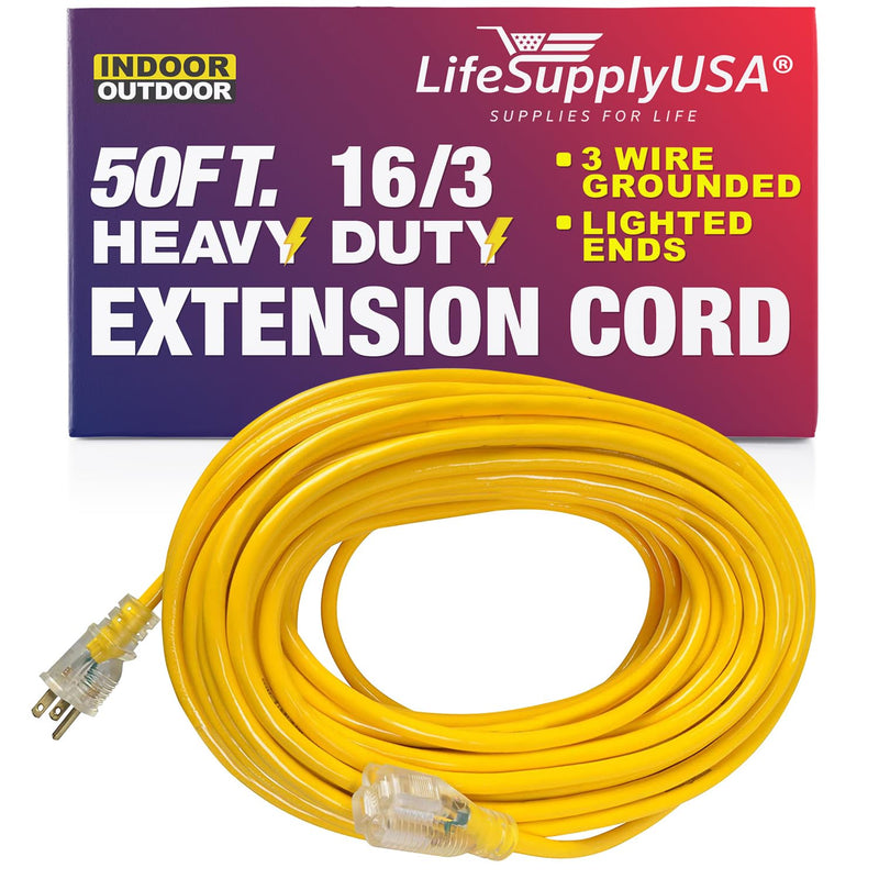 LifeSupplyUSA 14/3 SJTW 13 Amp 125 Volt 1625 Watt Lighted End Indoor/Outdoor Extension Cord