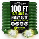 100ft Outdoor/Indoor Extension Cord 10/3 Gauge Ultra Heavy Duty 3 Prong SJTW, Waterproof, ETL Listed, Flexible Cold-Resistant Long Power Cord,125 Amp 1875W, Green by LifeSupplyUSA