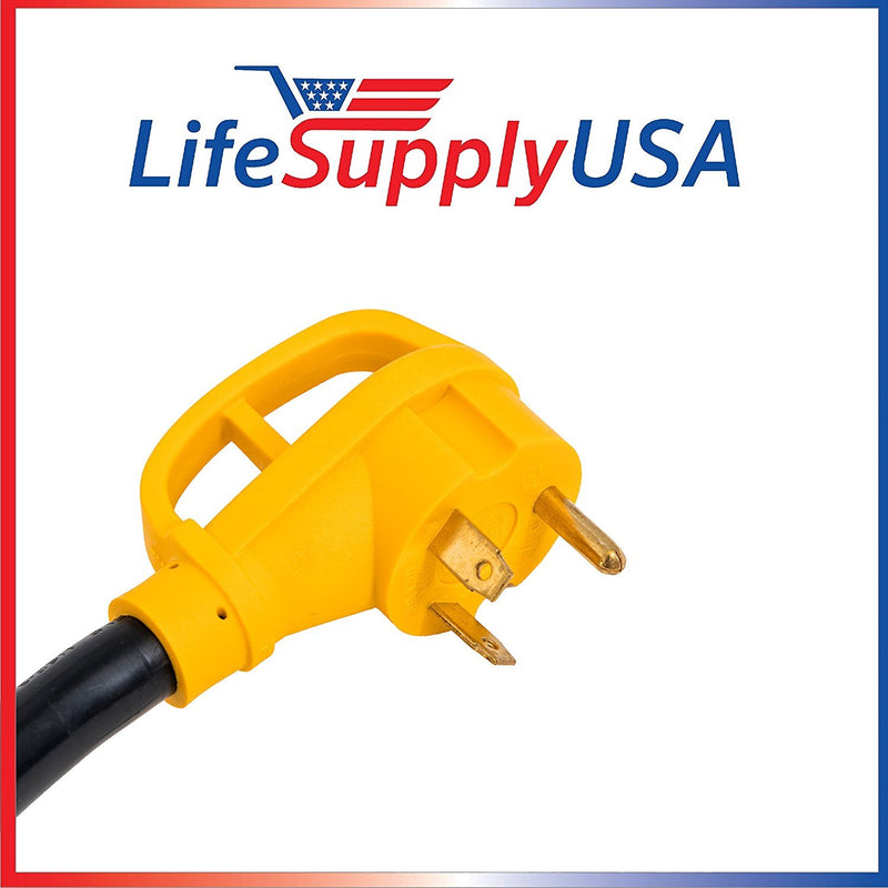 50ft RV Extension Cord 30 AMP (TT-30P/L5-30R) with Twist-Lock Connector and Grip Handle, Hook and Loop Strap - STW 10/3 AWG 125 Volt - Heavy Duty - by LifeSupplyUSA (5 Pack)