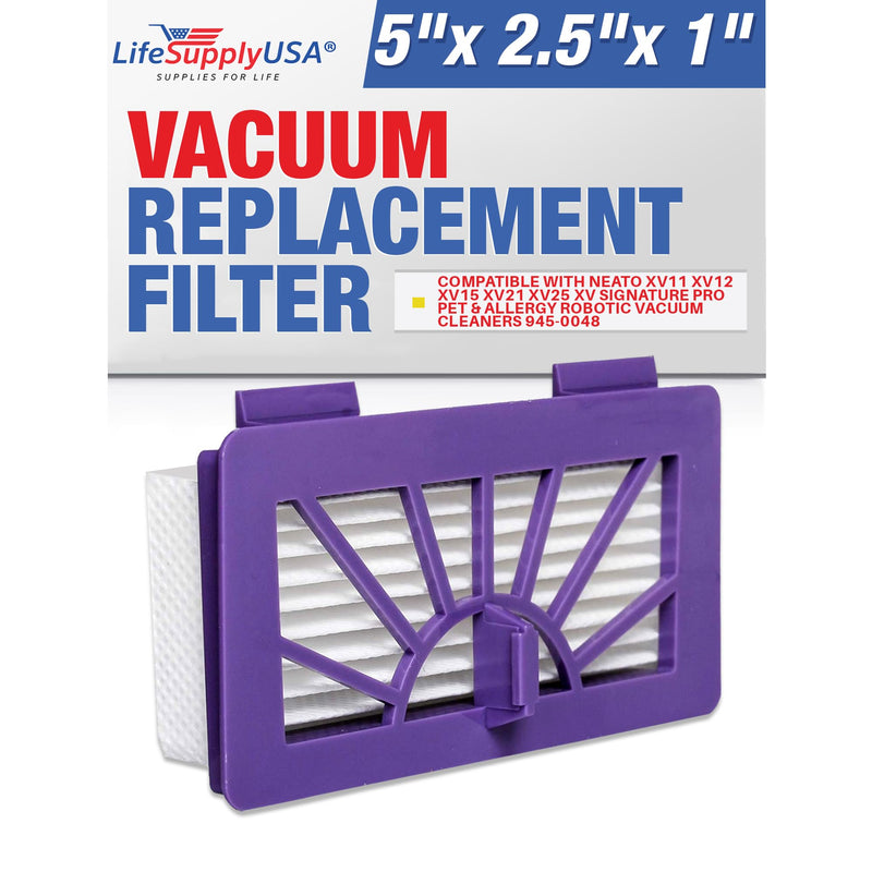 LifeSupplyUSA HEPA Vacuum Filter Replacement Compatible with Neato XV11 XV12 XV15 XV21 XV25 XV Signature Pro Pet & Allergy Robotic Vacuum Cleaners 945-0048