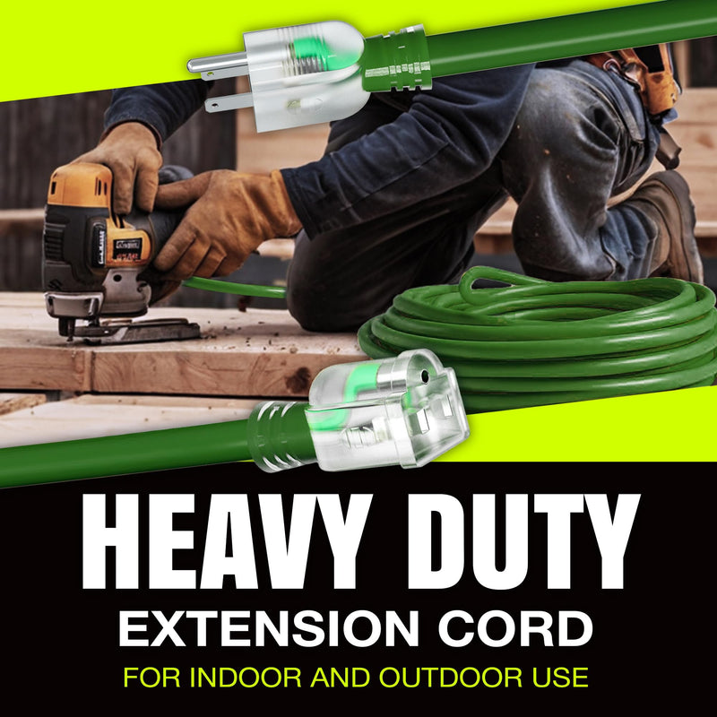 3ft Outdoor/Indoor Extension Cord 16/3 Gauge Heavy Duty 3 Prong SJTW, Waterproof, Flexible Cold-Resistant Long Power Cord,125 Amp 1625W, Green by LifeSupplyUSA (5-Pack)