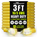 3ft Outdoor/Indoor Extension Cord 16/3 Gauge Heavy Duty 3 Prong SJTW, Waterproof, Flexible Cold-Resistant Long Power Cord,13A 125V 1625W, Yellow by LifeSupplyUSA