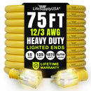 75ft Outdoor/Indoor Extension Cord 12/3 Gauge Extra Heavy Duty 3 Prong SJTW, Waterproof, Flexible Cold-Resistant Long Power Cord,15A 125V 1875W, Yellow by LifeSupplyUSA