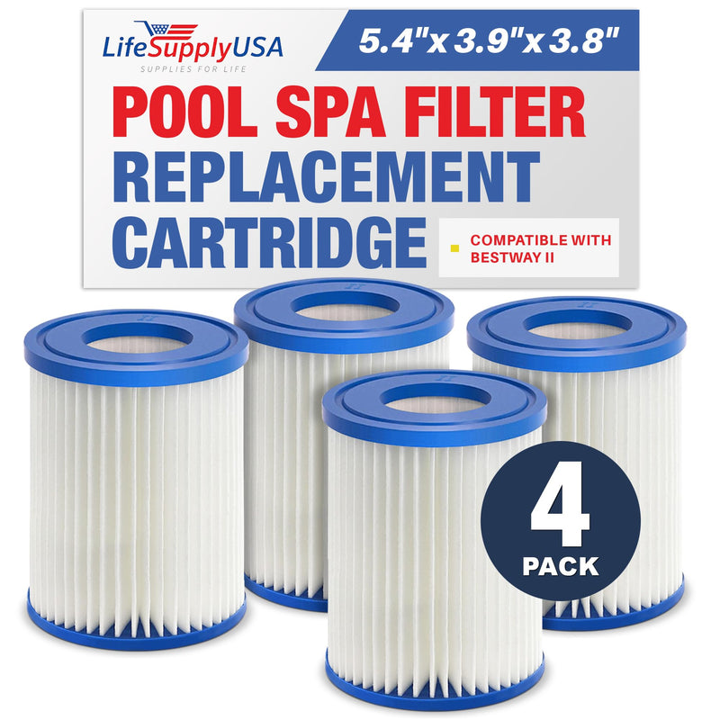 LifeSupplyUSA Pool Filter Replacement for Bestway Type II Cartridge Lay Z Spa Filter Pump 58094 for Above Ground Pool (4-Pack)