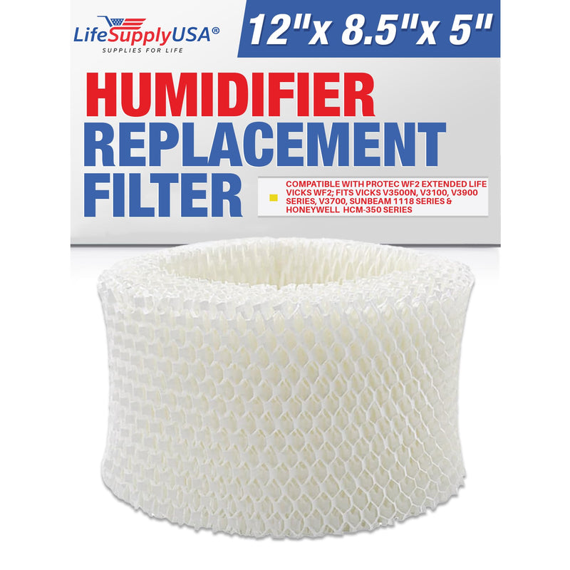 LifeSupplyUSA Humidifier Filter Replacement Compatible with Protec WF2 Extended Life Vicks WF2 Fits Vicks V3500N, V3100, V3900 Series, V3700, Sunbeam 1118 Series & Honeywell HCM-350 Series