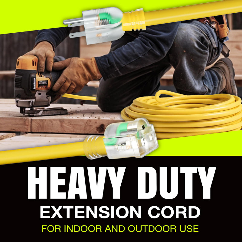 6ft Outdoor/Indoor Extension Cord 16/3 Gauge Heavy Duty 3 Prong SJTW, Waterproof, Flexible Cold-Resistant Long Power Cord,125 Amp 1625W, Yellow by LifeSupplyUSA
