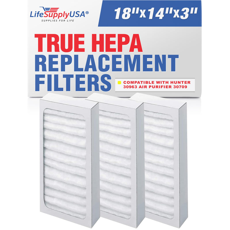 True HEPA Air Cleaner Filter Replacement 30963 Compatible with Hunter 30709, 30711, 30730, 30752, 30790, 30857, 36710 Air Cleaners by LifeSupplyUSA (3-Pack)