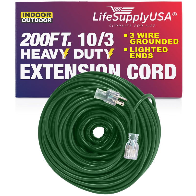 LifeSupplyUSA 14/3 SJTW 13 Amp 125 Volt 1625 Watt Lighted End Indoor/Outdoor Extension Cord