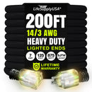 200ft Outdoor/Indoor Extension Cord 14/3 Gauge Heavy Duty 3 Prong SJTW, Waterproof, Flexible Cold-Resistant Long Power Cord,125 Amp 875W, Black by LifeSupplyUSA