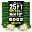25ft Outdoor/Indoor Extension Cord 10/3 Gauge Ultra Heavy Duty 3 Prong SJTW, Waterproof, ETL Listed, Flexible Cold-Resistant Long Power Cord,125 Amp 1875W, Green by LifeSupplyUSA