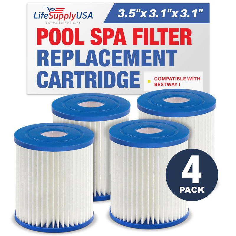 LifeSupplyUSA Pool Filter Replacement for Bestway Type I Cartridge 58093 for Above Ground Pools Spa Filter (4-Pack)