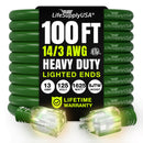 100ft Outdoor/Indoor Extension Cord 14/3 Gauge Heavy Duty 3 Prong SJTW, Waterproof, ETL Listed, Flexible Cold-Resistant Long Power Cord,125 Amp 1625W, Green by LifeSupplyUSA