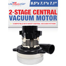 LifeSupplyUSA Central Vacuum 2 Stage Motor Replacement, 120V, 1200 Watt High Suction Tangential Bypass Discharge Blower Horn with Wires