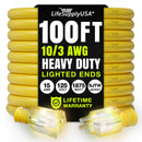 100ft Outdoor/Indoor Extension Cord 10/3 Gauge Ultra Heavy Duty 3 Prong SJTW, Waterproof, Flexible Cold-Resistant Long Power Cord,125 Amp 1875W, Yellow by LifeSupplyUSA