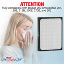 LifeSupplyUSA True HEPA Filter Replacement Compatible with Blueair 200, 300 SmokeStop Series Air Purifier