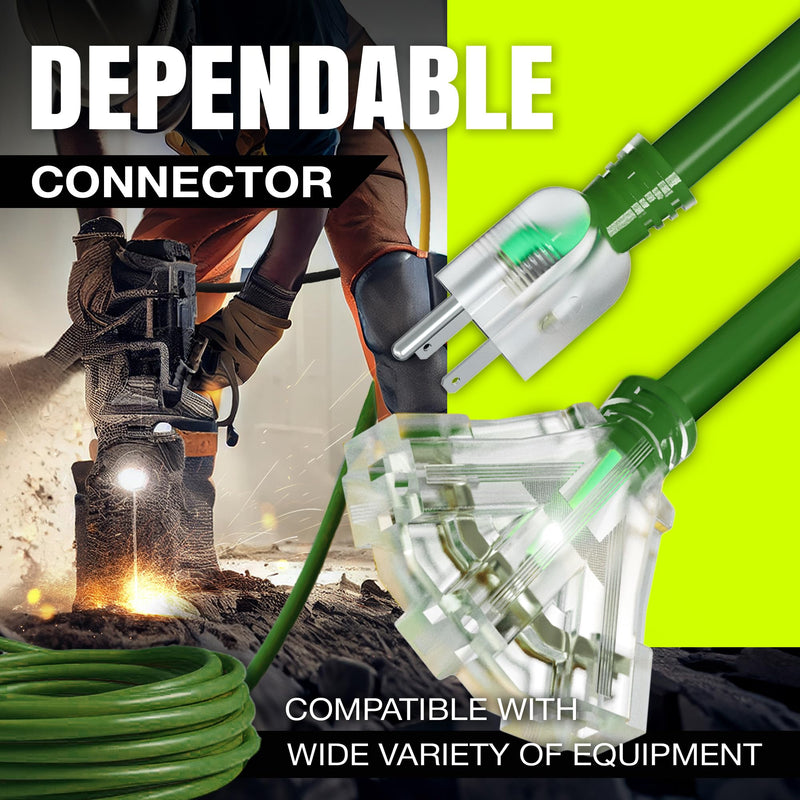 6ft Outdoor/Indoor Extension Cord 3-Outlet 12/3 Gauge Extra Heavy Duty ETL Listed, 3 Prong SJTW, Waterproof, Flexible Cold-Resistant Long Power Cord,125 Amp 1875W, Green by LifeSupplyUSA