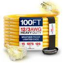 Outdoor/Indoor Extension Cord 3-Outlet Heavy Duty 3 Prong SJTW, Waterproof, Flexible Cold-Resistant Long Power Cord by LifeSupplyUSA