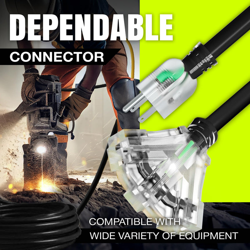 50ft Outdoor/Indoor Extension Cord 3-Outlet 12/3 Gauge Extra Heavy Duty 3 Prong SJTW, Waterproof, Flexible Cold-Resistant Long Power Cord,125 Amp 1875W, Black by LifeSupplyUSA (5-Pack)