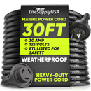 Marine Shore Power Cord 30 Amp, NEMA L5-30P to L5-30R Twist Lock, 125V 10AWG SJTW Extension Cable with Lighted Connector, ETL Listed for Boat RV Dock by LifeSupplyUSA
