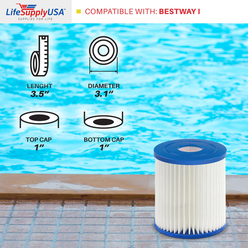 LifeSupplyUSA Pool Filter Replacement for Bestway Type I Cartridge 58093 for Above Ground Pools Spa Filter (4-Pack)