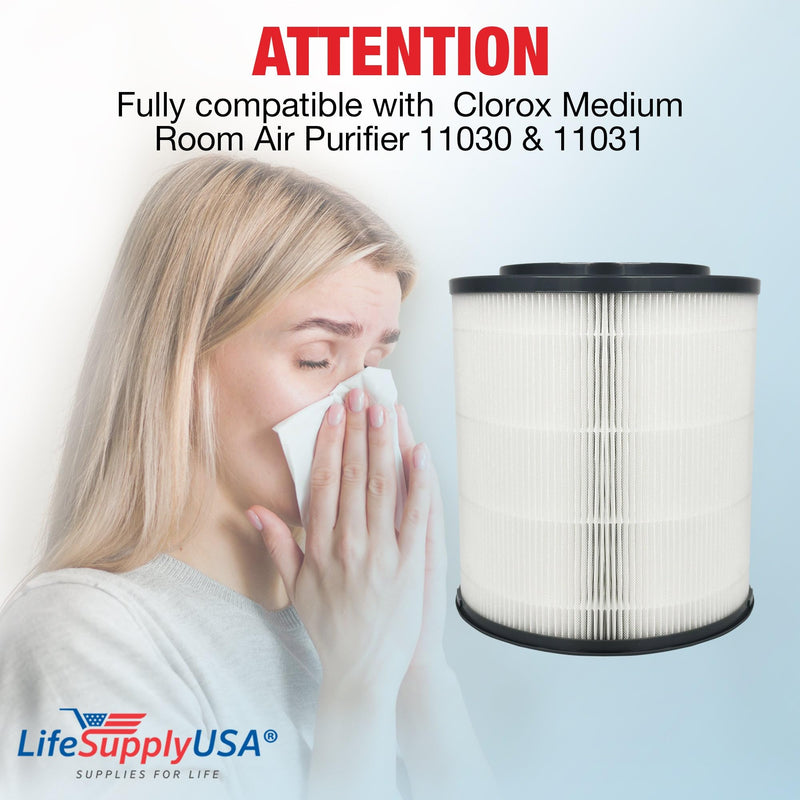 True HEPA Filter 2-Pack Replacement Compatible With Clorox Medium Room Air Purifier 11030 & 11031 by LifeSupplyUSA