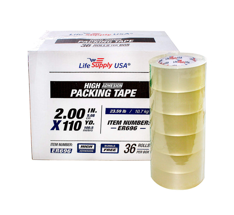 LifeSupplyUSA 36 Rolls Heavy Duty Packing Tape 2" x 110 Yards 2.0 mil - Transparent - Bubble Free, Adhesive, for Shipping/Moving/Storage/Box Carton Packaging Seal