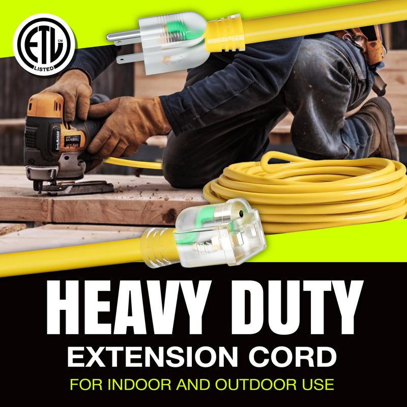 6ft Outdoor/Indoor Extension Cord 12/3 Gauge Extra Heavy Duty 3 Prong SJTW, Waterproof, ETL Listed, Flexible Cold-Resistant Long Power Cord,125 Amp 1875W, Yellow by LifeSupplyUSA