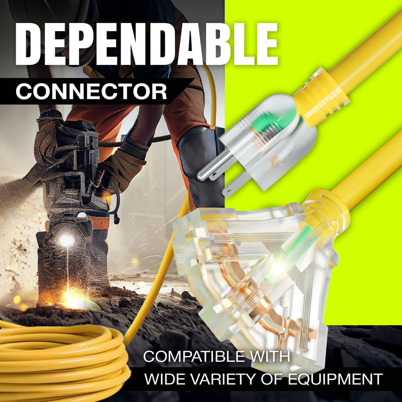 75ft Outdoor/Indoor Extension Cord 3-Outlet 12/3 Gauge Extra Heavy Duty 3 Prong SJTW, Waterproof, Flexible Cold-Resistant Long Power Cord,125 Amp 1875W, Yellow by LifeSupplyUSA