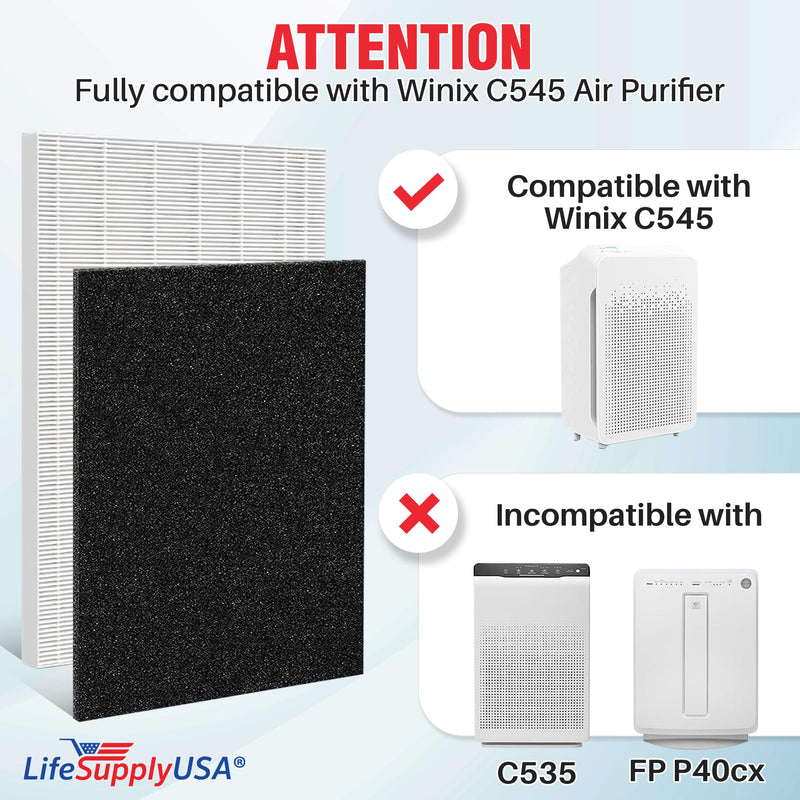 LifeSupplyUSA True HEPA Plus 4 Carbon Replacement Filters for Winix 115115 Size 21