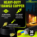 25ft Generator Extension Cord 30 AMP 3-Prong (L5-30P/L5-30R) - 10AWG3 125/250V STW - Hook and Loop Strap ETL Listed by LifeSupplyUSA