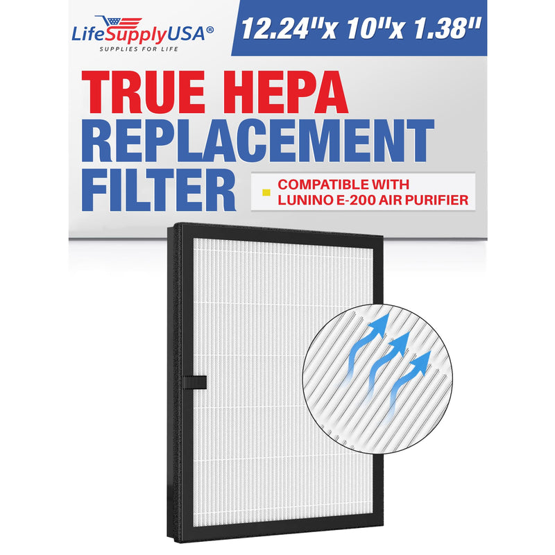 LifeSupplyUSA True HEPA Filter Replacement Compatible With Lunino E-200 Air Purifier (2-Pack)