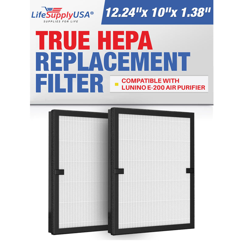 True HEPA Filter 2-Pack Replacement Compatible With Lunino E-200 Air Purifier by LifeSupplyUSA